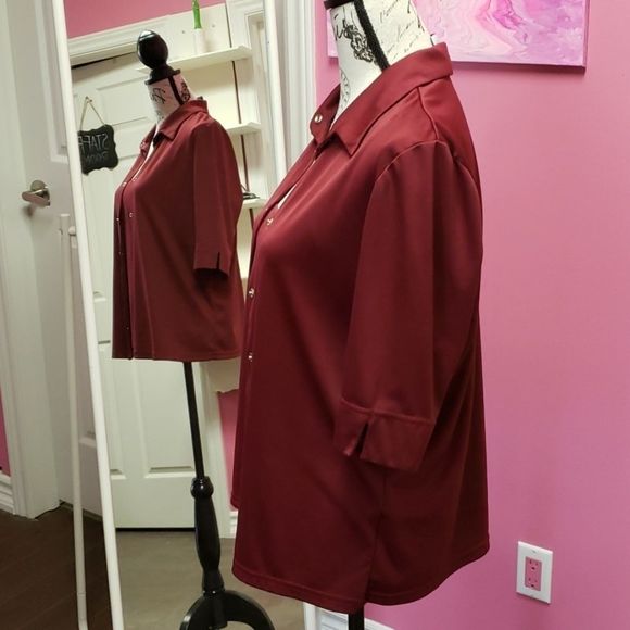 Career ❤🖤❤ Elements Wine Red 2 Piece Shirt Blouse Top - Picture 3 of 13